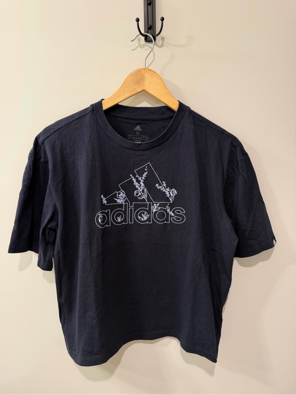 Women’s adidas Navy Short-Sleeve Tee with Floral Trefoil Outline